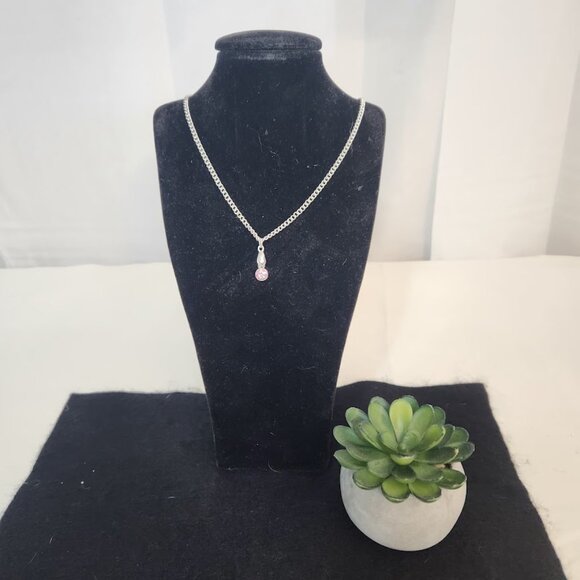 Handmade Silver Tone Artificial Diamond/Crystal Necklace 18", Fashion Jewelry - Picture 2 of 5